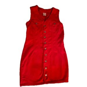 Vintage BONGO 90s Red Button Front Denim Dress Size 13/Womens S Grunge Festival